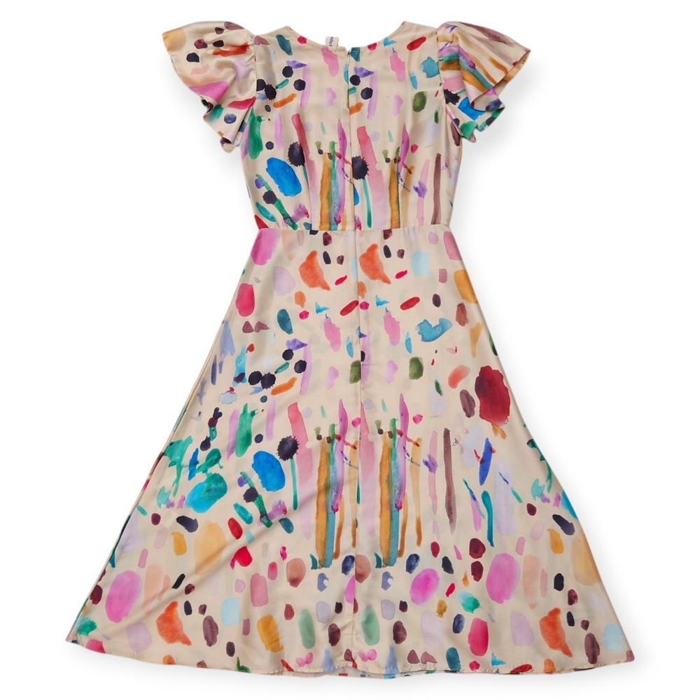Samantha Pleet Honor Dress Palette Print Watercolor Midi Size 2 Flutter Sleeve